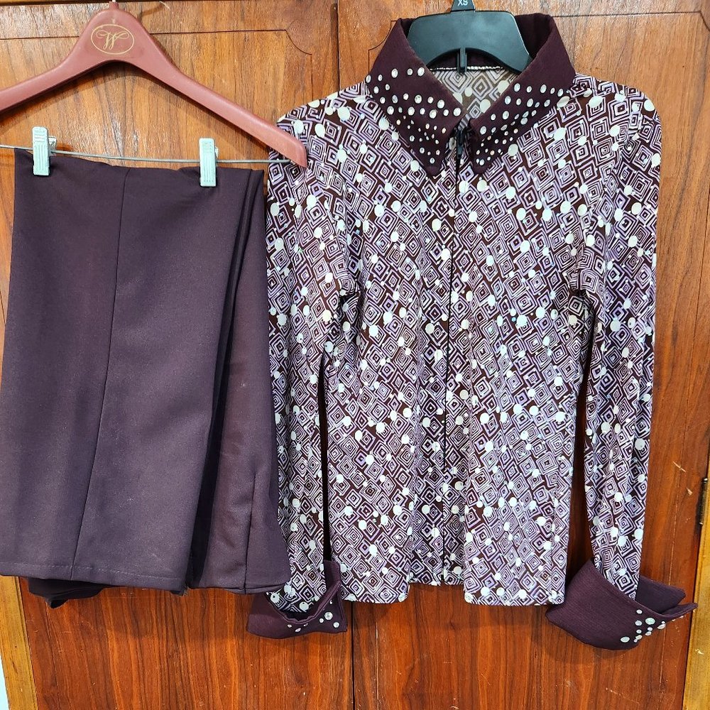 Western Pleasure Equestrian Show outfit, shirt and pants, plum color